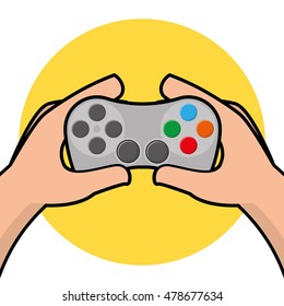 Pair of hands holding a joystick, Vector illustration