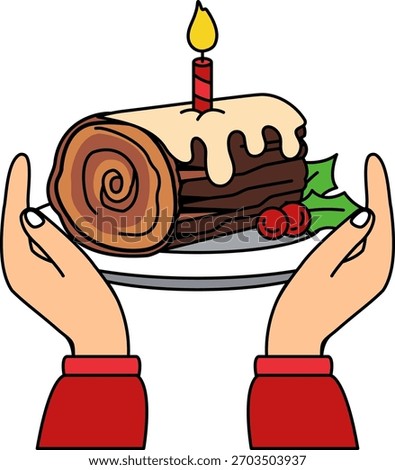 A pair of hands holding a Log cake