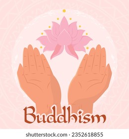 Pair of hands holding a lotus flower Buddhism concept Vector