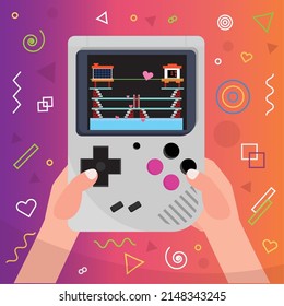 Pair of hands holding a mobile console Videogame Vector