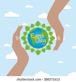 Pair of hands holding our planet for earth day
