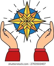 Um par de mãos segurando uma estrela 