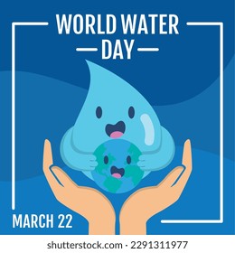 Pair of hands holding a water drop character World water day Vector
