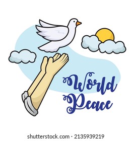 Pair of hands with a peace pigeon cartoon World peace Vector