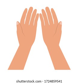 Pair of hands placed together in hope gesture of seeking or request, isolated on white. Vector flat illustration