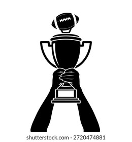 Ein Paar Hände, die stolz eine Trophäe mit einem Fußball an der Spitze heben, die Erfolg und Leistung im Sport symbolisiert.
