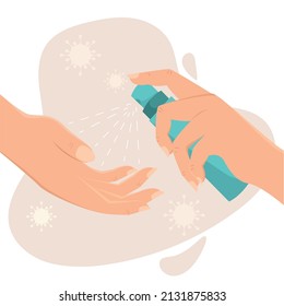 Pair Of Hands Spraying Alcohol On Them Prevention And Selfcare Vector Illustration