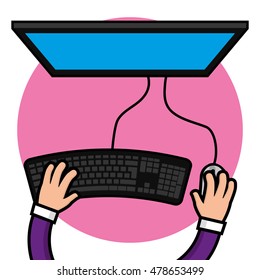 Pair of hands using a computer, Vector illustration
