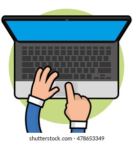 Pair of hands using a laptop, Vector illustration