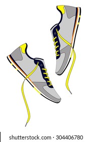 Pair of Hanging Sneakers - Vector