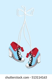 Pair of Hanging Sneakers - Vector