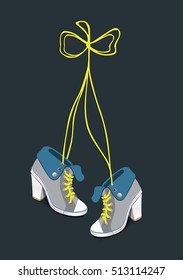 Pair of Hanging Sneakers - Vector