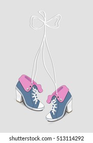 Pair of Hanging Sneakers - Vector