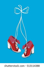 Pair of Hanging Sneakers - Vector