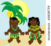 Pair of happy papuan children. Vector illustration.