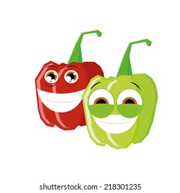 a pair of happy peppers on a white background