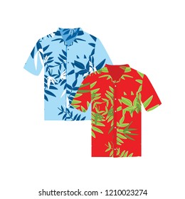 Pair of Hawaiian Aloha Shirts. Vector illustration. Hawaii shirts aloha beach male cloth. 