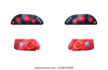 Pareja de faros o faros como lámpara conectada al frente del vehículo para la iluminación del conjunto de vectores de carretera