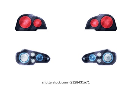 Pair of Headlamp or Headlights as Lamp Attached to Front of Vehicle for Illumination of Road Vector Set