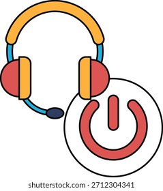 Un par de auriculares y un Botón se muestran en un dibujo en blanco y negro. Los auriculares se colocan por encima del Botón, que se encuentra en el lado derecho de la Imagen