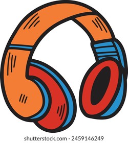 A pair of headphones with a cartoonish style. The headphones are drawn in black and white. The headphones are open and facing forward
