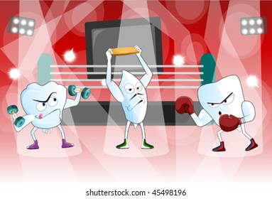 A pair of healthy teeth in a boxing ring ready to rumble