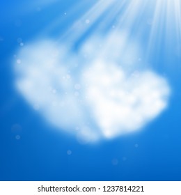 Pair heart shaped cloud in the blue sky. Valentine s day. EPS 10