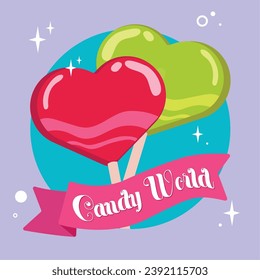 Pair of heart shaped lollipop Candy poster Vector illustration