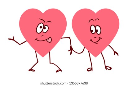 Pair of hearts holding hands. Concept of friendship love support and help. Love or helth symbol. Don't be afraid i am with you.