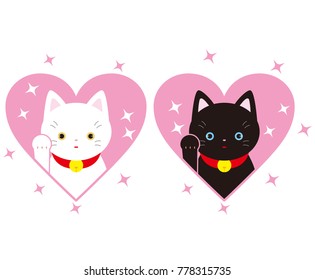 Pair of Heart's lucky cat