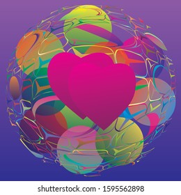 A pair of hearts on a decorative background. Valentine's day greeting card. Vector illustration