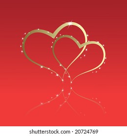 A pair of hearts  on a red background