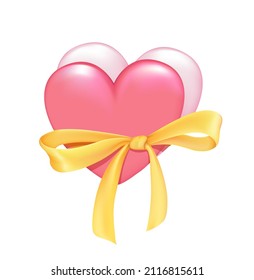 Pair of hearts in pink tied with yellow ribbon,
Card for Valentines Day, Wedding and much more,
Vector illustration isolated on white background
