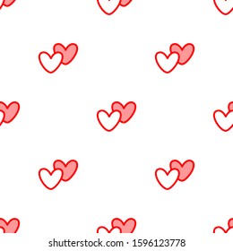 Pair of hearts. Seamless vector pattern isolated on white background