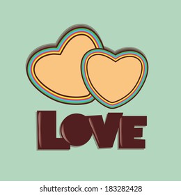 a pair of hearts and some brown text in blue background