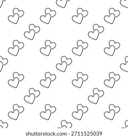 Par de corações conceito vetor padrão sem costura de amor em estilo de contorno mínimo