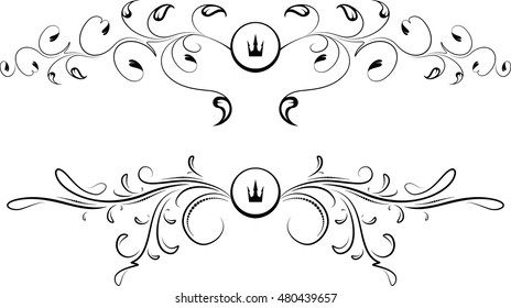 Pair of heraldic designs with crowns. 