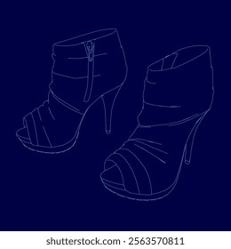 Pair of high heels are shown in blue. The shoes are shown in a stylized way, with the heels and the soles of the shoes being the main focus. The shoes are shown in a way that emphasizes their height