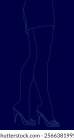 Pair of high heels are shown in a blue background. The shoes are pointed and the legs are thin