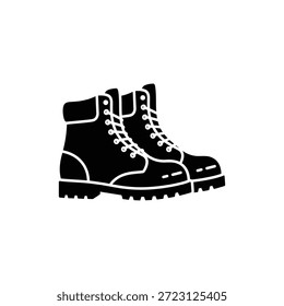 Pair of High Top Work Boots Black and White Protective Footwear Icon