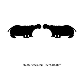 Pair of the Hippopotamus (Hippopotamus Amphibius) Silhouette for Logo, Art Illustration, Icon, Symbol, Pictogram or Graphic Design Element. Vector Illustration