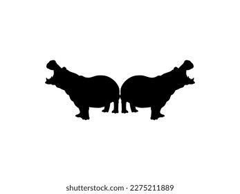 Pair of the Hippopotamus (Hippopotamus Amphibius) Silhouette for Logo, Art Illustration, Icon, Symbol, Pictogram or Graphic Design Element. Vector Illustration