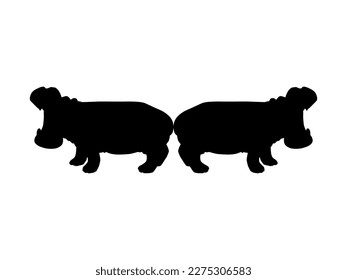 Pair of the Hippopotamus (Hippopotamus Amphibius) Silhouette for Logo, Art Illustration, Icon, Symbol, Pictogram or Graphic Design Element. Vector Illustration