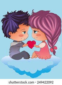 ?ute pair holding a heart and looking at each other
