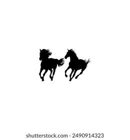 Pair Horse Silhouette, flat style, can use for Logo Gram, Art Illustration, Emblem, Pictogram, Apps, Website or Graphic Design Element. Vector Illustration