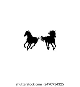 Pair Horse Silhouette, flat style, can use for Logo Gram, Art Illustration, Emblem, Pictogram, Apps, Website or Graphic Design Element. Vector Illustration