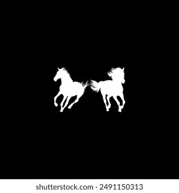 Pair Horse Silhouette, flat style, can use for Logo Gram, Art Illustration, Emblem, Pictogram, Apps, Website or Graphic Design Element. Vector Illustration