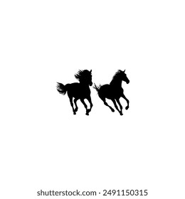 Pair Horse Silhouette, flat style, can use for Logo Gram, Art Illustration, Emblem, Pictogram, Apps, Website or Graphic Design Element. Vector Illustration