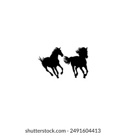 Pair Horse Silhouette, flat style, can use for Logo Gram, Art Illustration, Emblem, Pictogram, Apps, Website or Graphic Design Element. Vector Illustration