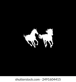 Pair Horse Silhouette, flat style, can use for Logo Gram, Art Illustration, Emblem, Pictogram, Apps, Website or Graphic Design Element. Vector Illustration